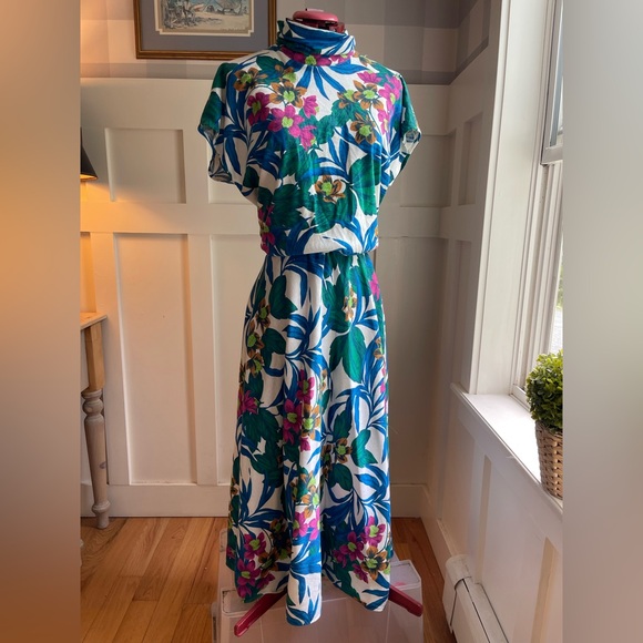 Dresses & Skirts - Vintage Green and White Flutter Sleeve Sundress Size Large